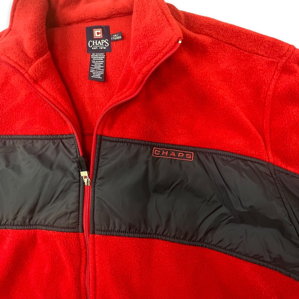 Ralph Lauren CHAPS Mens Fleece Jacket XXL Zip Front Red‎ Blue w/Pockets - Picture 4 of 8